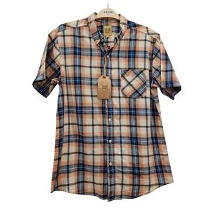 True Craft Men's Plaid Short Sleeve Button Up Shirt Size L